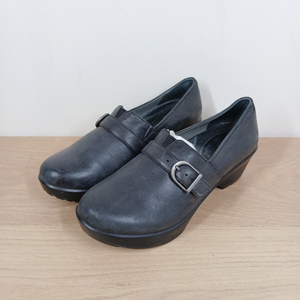 Dansko Clogs Women 36 Black Leather Buckle Strap Platform Wedge Heels